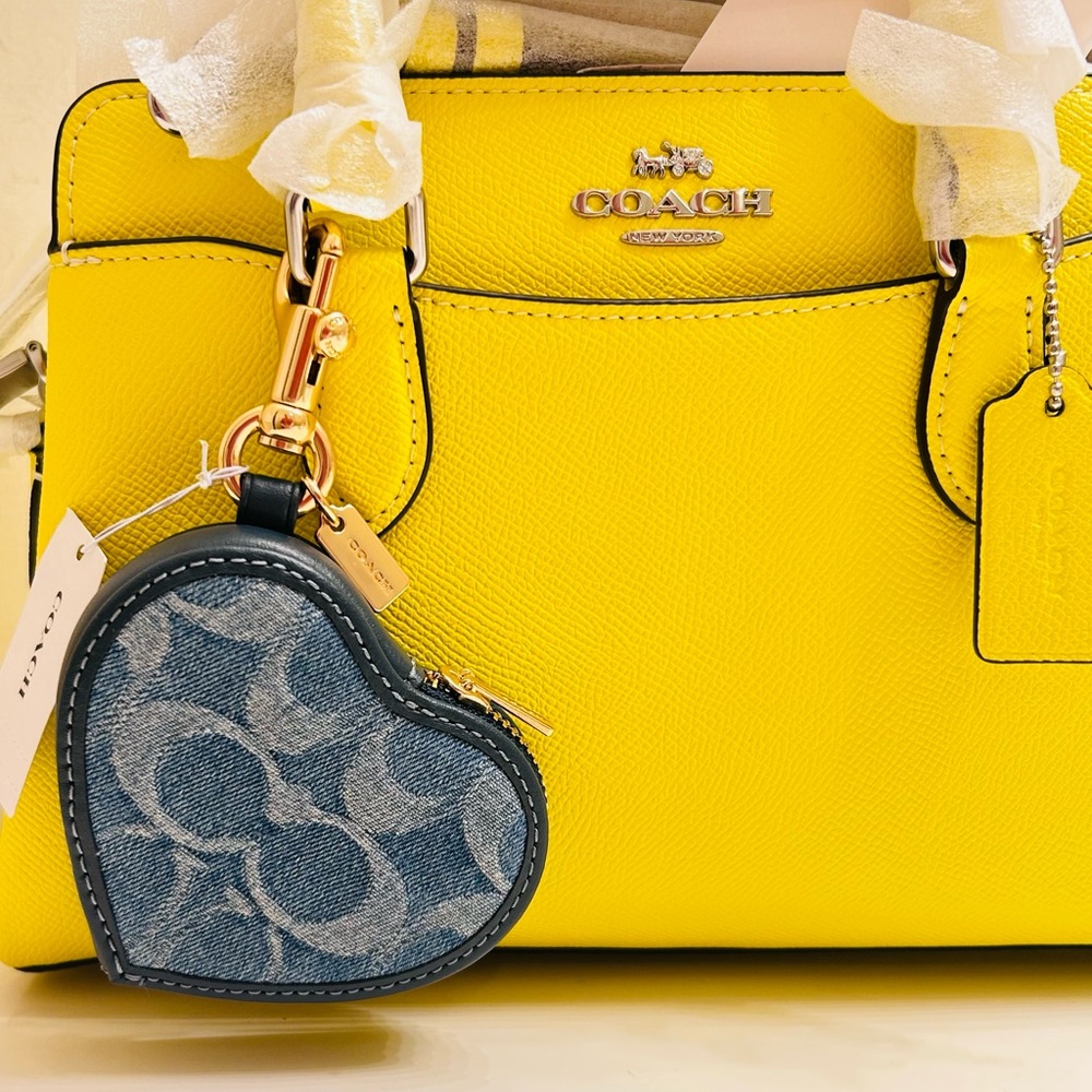 Coach Denim Blue Heart Keychain/ Bag Charm/ Wallet - Picture 10 of 15